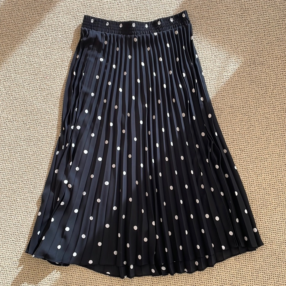 NWT Polka Dot Black and White A-Line Midi Skirt